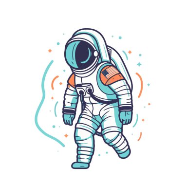 Uzay giysisi giymiş bir astronot. Güzel çizim astronotu. Vektör illüstrasyonu