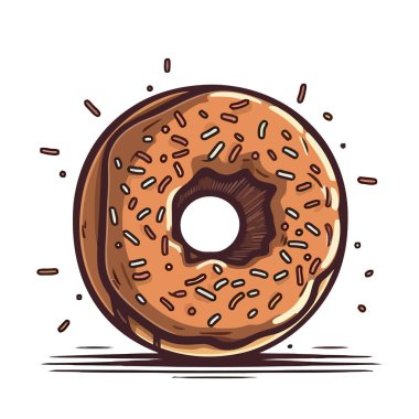 Beyaz arka planda izole edilmiş renkli çörek. Çikolatalı çöreğin şirin görüntüsü. Vektör illüstrasyonu