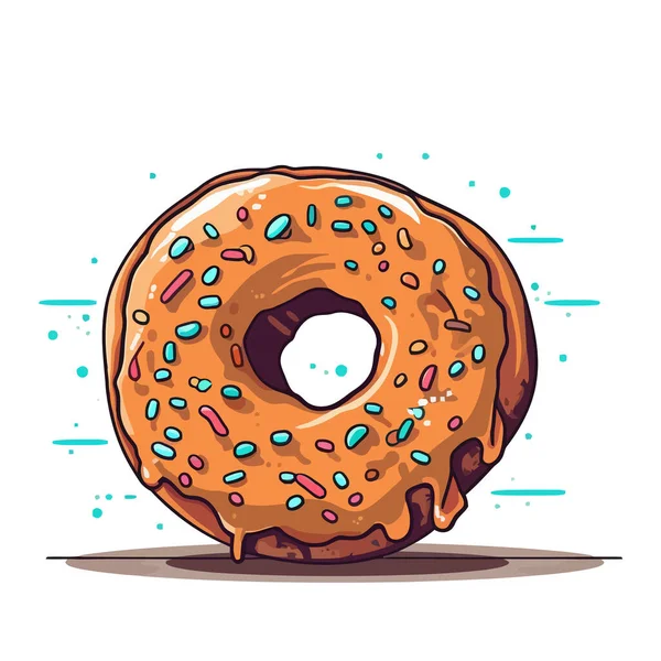 화이트 배경에 다채로운 초콜릿 도넛의 귀여운 이미지 일러스트 — 스톡 벡터