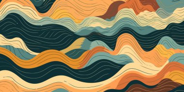 Dinamik dalgalı arka plan. Zarif, renkli, modaya uygun bir arka plan. Antika, modaya uygun bir arka plan. Vektör illüstrasyonu.