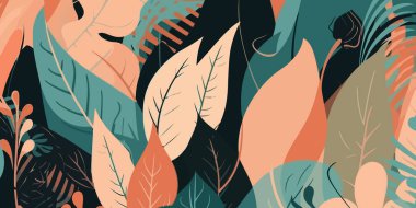 Tropikal yapraklardan yapılmış yaratıcı bir arka plan. Orman bitkileri. Tropikal zemin. Vektör illüstrasyonu.