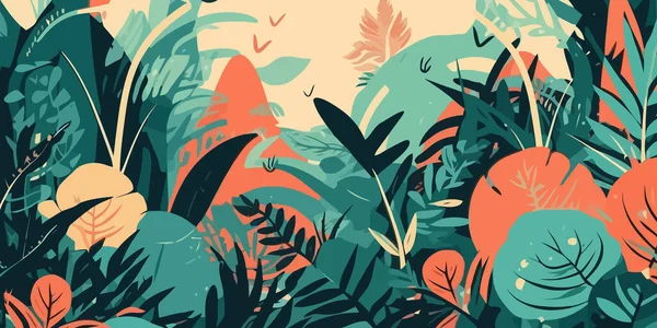Fondo Creativo Hecho Hojas Tropicales Plantas Selva Fondo Tropical Ilustración — Archivo Imágenes Vectoriales