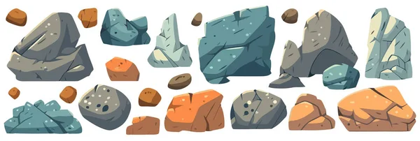 Набор Камней Изображение Различных Изолированных Камней Минералов Векторная Иллюстрация — стоковый вектор