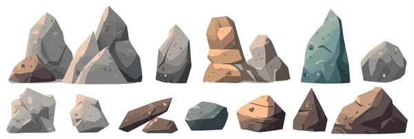 Conjunto Piedras Imagen Varias Piedras Minerales Aislados Ilustración Vectorial — Vector de stock