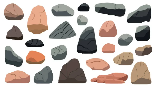 一套石头 各种孤立的石头或矿物的图像 矢量说明 — 图库矢量图片