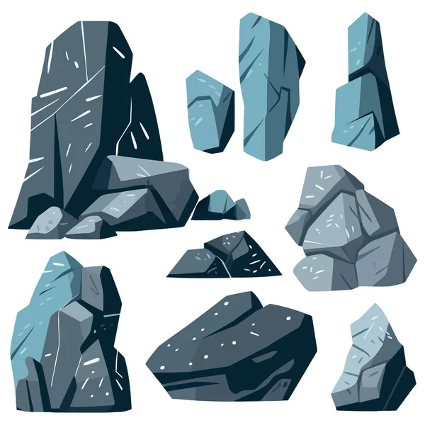 Набор Камней Изображение Различных Изолированных Камней Минералов Векторная Иллюстрация — стоковый вектор