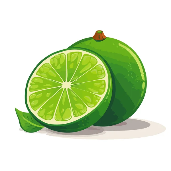 Limão Verde Imagem Cal Isolada Limão Fatiado Design Plano Ilustração — Vetor de Stock