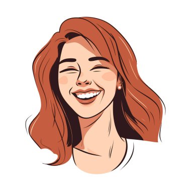 Beyaz arka planda güzel bir kadının portresi. Gülümseyen bir kadının soyut resmi. Vektör illüstrasyonu.