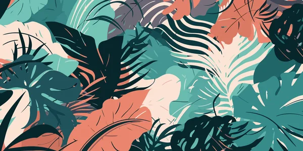 Fundo Criativo Feito Folhas Tropicais Plantas Selva Cenário Tropical Ilustração — Vetor de Stock