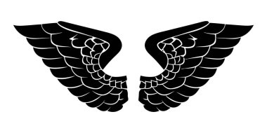 Kanat simgesi. Beyaz arkaplanda siyah kanat simgesi. Kanat logosu tasarımı. Vektör illüstrasyonu