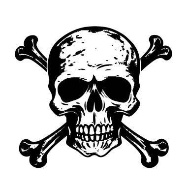 Çapraz kemikli insan kafatası. Kafatası silueti. Kafatası simgesi. İnsan kafatası çizilmiş. Vektör illüstrasyonu