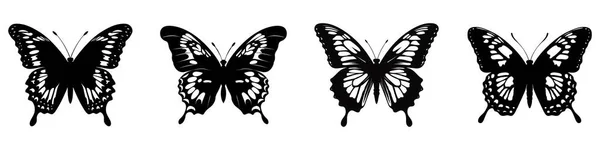 Motýlí Ikony Nastaveny Motýlí Siluety Černé Symboly Motýlů Vektorová Ilustrace — Stockový vektor