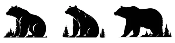 Ikony Niedźwiedzia Ustawione Sylwetki Niedźwiedzi Czarne Symbole Niedźwiedzia Ilustracja Wektora — Wektor stockowy