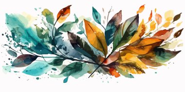 Suluboya arka planda kalır. Yaratıcı tropikal bitki arka planı. Orman bitkileri. Vektör illüstrasyonu.