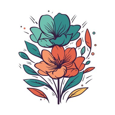 Güzel romantik çiçekler. Beyaz arka planda çiçek süslemesi. Yapraklı çiçek. Vektör illüstrasyonu.