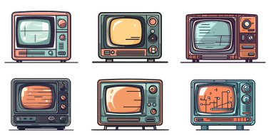 Klasik retro TV. Çizgi film tarzında eski analog TV seti. Analog retro TV beyaz arkaplanda izole edildi. Vektör illüstrasyonu