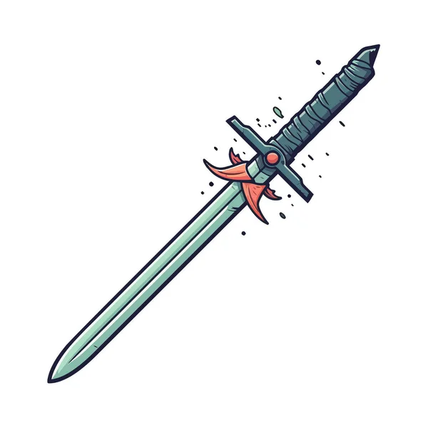 Düz Dizaynlı Kılıç Beyaz Arka Planda Renkli Kılıç Simgesi Vektör — Stok Vektör
