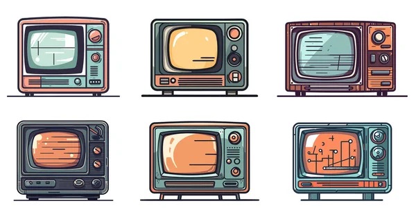 Classica Retrò Set Vecchi Televisori Analogici Stile Cartone Animato Televisore — Vettoriale Stock