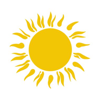 Güneş ikonu. Düz dizaynlı sarı güneş ikonu. İzole edilmiş güneş sembolü. Vektör illüstrasyonu.