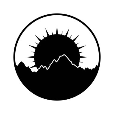 Dağların arkasındaki güneş. Arkalarında güneş olan dağlar. Vektör illüstrasyonu.