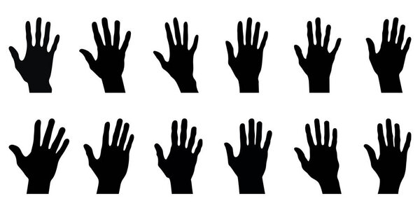 Hands icon set. Silhouettes human hands. Human palm sign. Vector illustration
