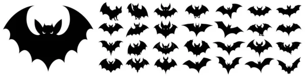 Conjunto Iconos Murciélagos Siluetas Murciélagos Símbolos Murciélago Negro Ilustración Vectorial — Archivo Imágenes Vectoriales