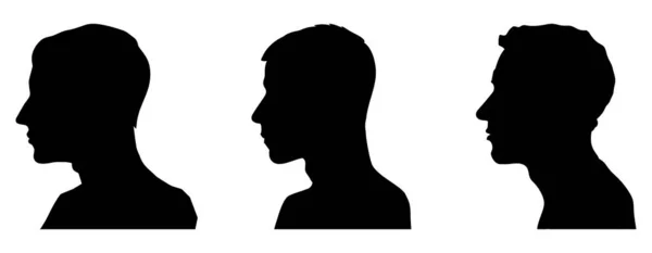 Human Head Icons Set Profile Silhouettes Male Heads Black Sign — Stock Vector