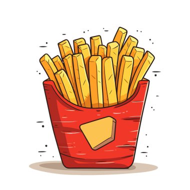 Kese kağıdında patates kızartması. Patates kızartması resmi. Düz dizaynlı patates kızartması. Vektör illüstrasyonu