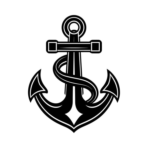 Anchor icon. Black anchor icon isolated on white background. Vector illustration. Anchor silhouette