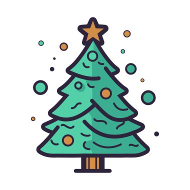 Noel ağacı ikonu. Çizgi film Noel ağacı ikonu izole edildi. Vektör çizimi. Sevimli tatil simgesi