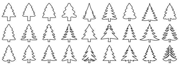 Ícone Árvore Natal Conjunto Ícones Árvore Natal Contorno Preto Fundo — Vetor de Stock