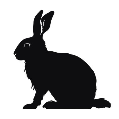 Tavşan siyah silueti. Paskalya tavşanı simgesi beyaz arkaplanda izole edilmiş. Vektör çizimi. Tavşan simgesi çizimi