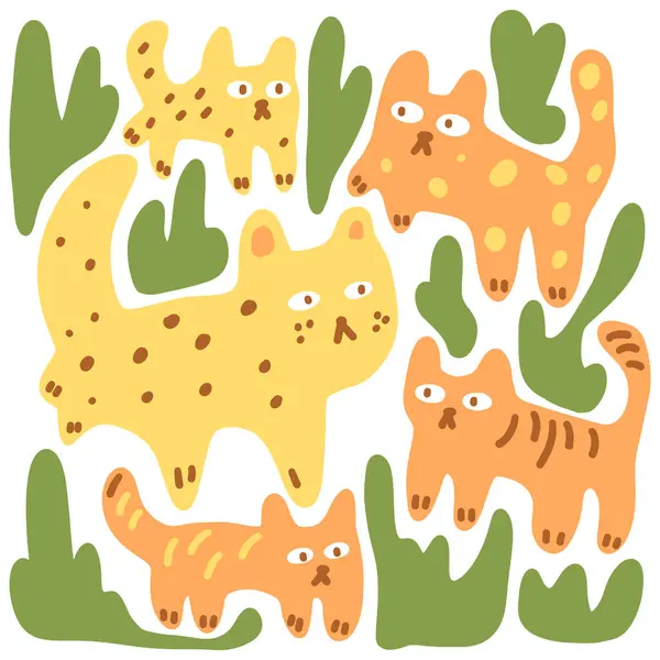 귀여운 고양이와 추상적인 배경입니다 원활한 패턴입니다 아동용 프린트 일러스트 — 스톡 벡터