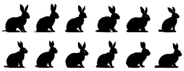 兔子黑色的轮廓 一组被白色背景隔离的复活节兔子图标 矢量图解 兔子图标绘图 — 图库矢量图片