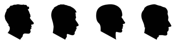 Iconos Cabeza Humana Establecidos Siluetas Perfil Cabezas Masculinas Signo Negro — Archivo Imágenes Vectoriales