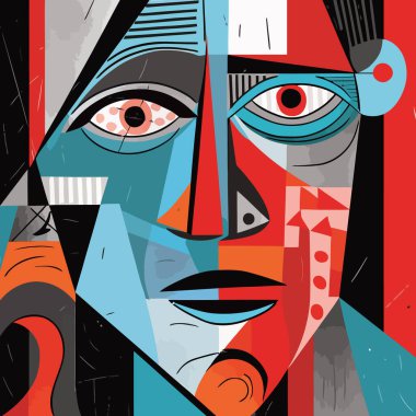 Kübizm tarzında bir erkek portresi. Picasso tarzında soyut kübizm portresi. Vektör illüstrasyonu.