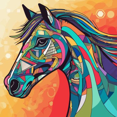 Kübizm tarzında at resmi. Picasso tarzında soyut bir at resmi. Vektör illüstrasyonu.