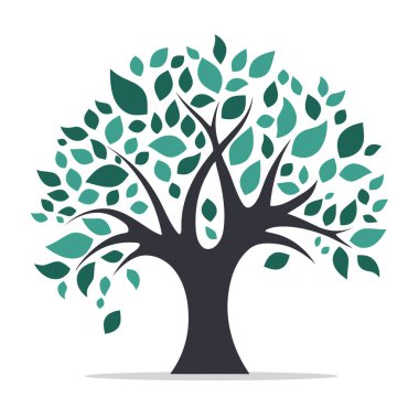 Ağaç logosu tasarımı. Ağaç simgesi izole edildi. Yapraklı şirin ağaç sembolü. Vektör illüstrasyonu.