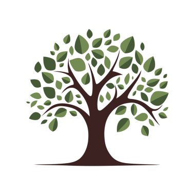 Ağaç logosu tasarımı. Ağaç simgesi izole edildi. Yapraklı şirin ağaç sembolü. Vektör illüstrasyonu.