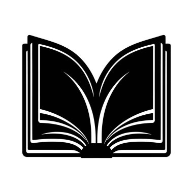 Kitap ikonu. Açık bir kitabın siyah silueti. Eğitim konsepti. Vektör illüstrasyonu.