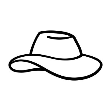 Şapka simgesi. Beyazda izole edilmiş plaj şapkasının doğrusal simgesi. Vektör illüstrasyonu.