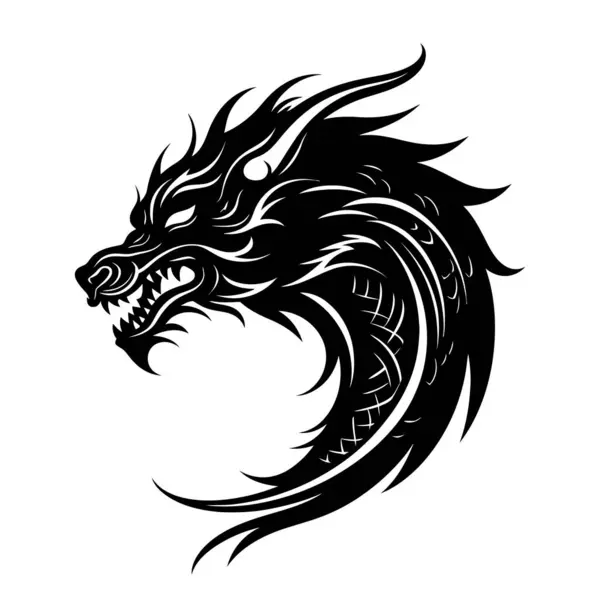 Drachenkopf Silhouette Design Des Dragon Logos Schwarz Weiß Bild Des — Stockvektor