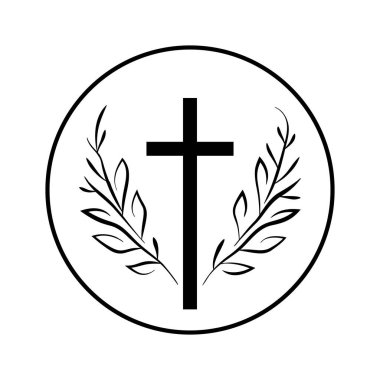 Hristiyan haç simgesi izole edildi. Hıristiyan kilise logosu ikonu. Siyah doğrusal Hıristiyan haç simgesi. Vektör illüstrasyonu