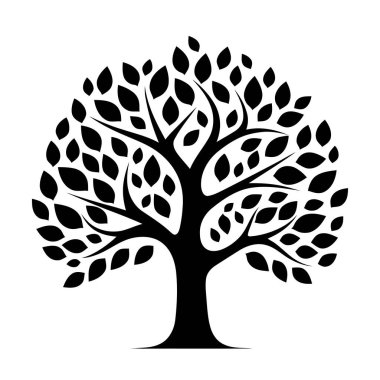 Ağaç logosu tasarımı. Ağaç simgesi izole edildi. Yapraklı siyah ağaç sembolü. Vektör illüstrasyonu.