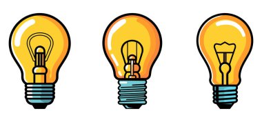 Ampul logosu simgesi izole edildi. Ampul seti. Yenilikçi bir fikir. Enerji ve düşünme sembolü. Vektör illüstrasyonu