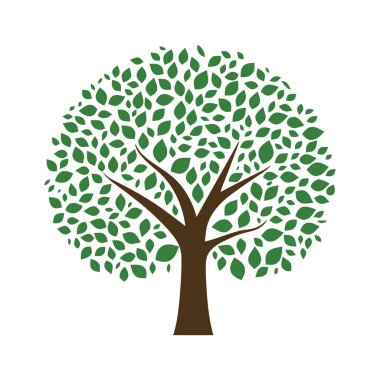Ağaç logosu tasarımı. Ağaç simgesi izole edildi. Yapraklı şirin ağaç sembolü. Vektör illüstrasyonu.