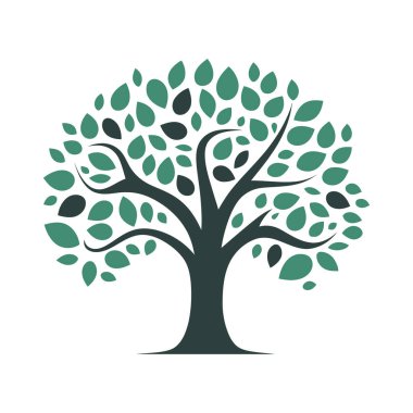 Ağaç logosu tasarımı. Ağaç simgesi izole edildi. Yapraklı şirin ağaç sembolü. Vektör illüstrasyonu.