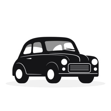 Retro araba ikonu. Beyaz arka planda izole edilmiş klasik araba simgesi. Vektör illüstrasyonu.