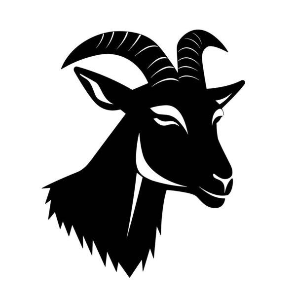Значок с козьим лицом. Дизайн логотипа козы. Символ чёрной козы. Векторная иллюстрация