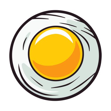 İzole edilmiş yumurta. Beyaz arka planda kızarmış tavuk yumurtası. Çizgi film tarzında kızarmış yumurta ikonu. Vektör illüstrasyonu